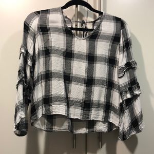 Flannel shirt with bell sleeves